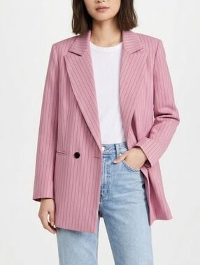 Current Air Pink Double Breasted Blazer with Green stripes
